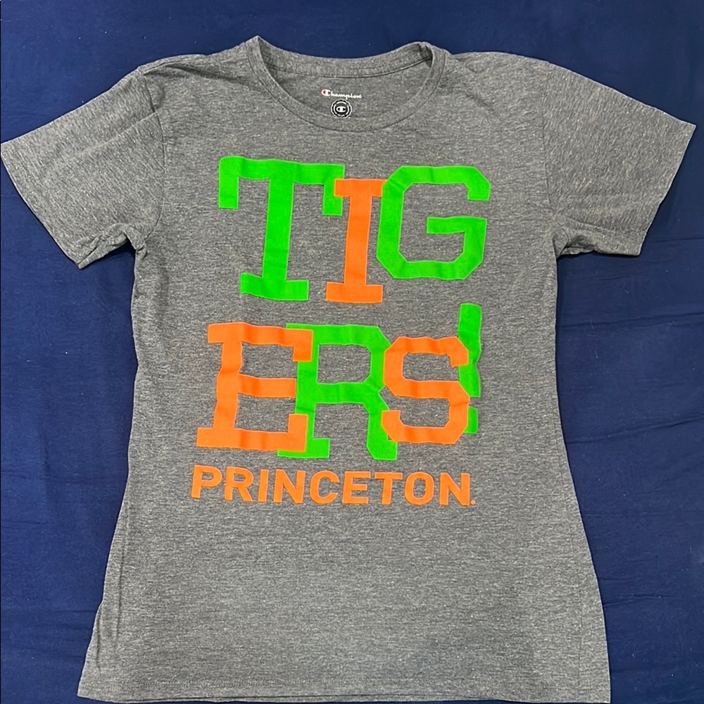 Princeton Tigers Gray T-Shirt with Green and Orange Print in Youth Large